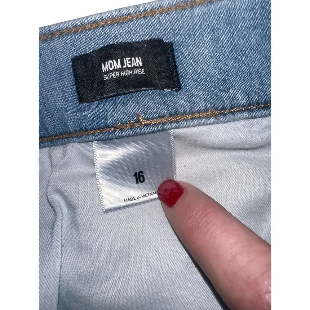 Express Mom Jean Super High Rise Size 16 Light Wash Distressed Straight Leg